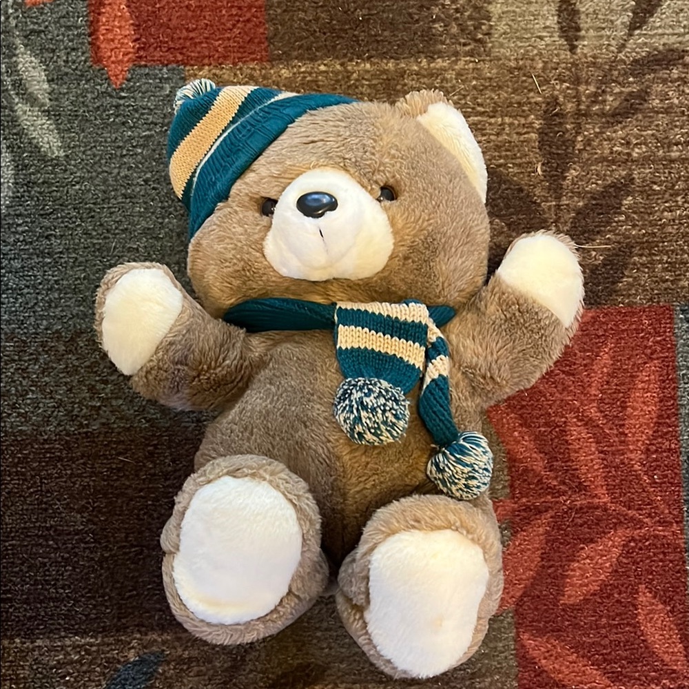 Adorable Brown Teddy Bear with Hat and Scarf
